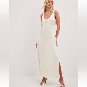 NAKD midaxi satin cream dress with slit on the side